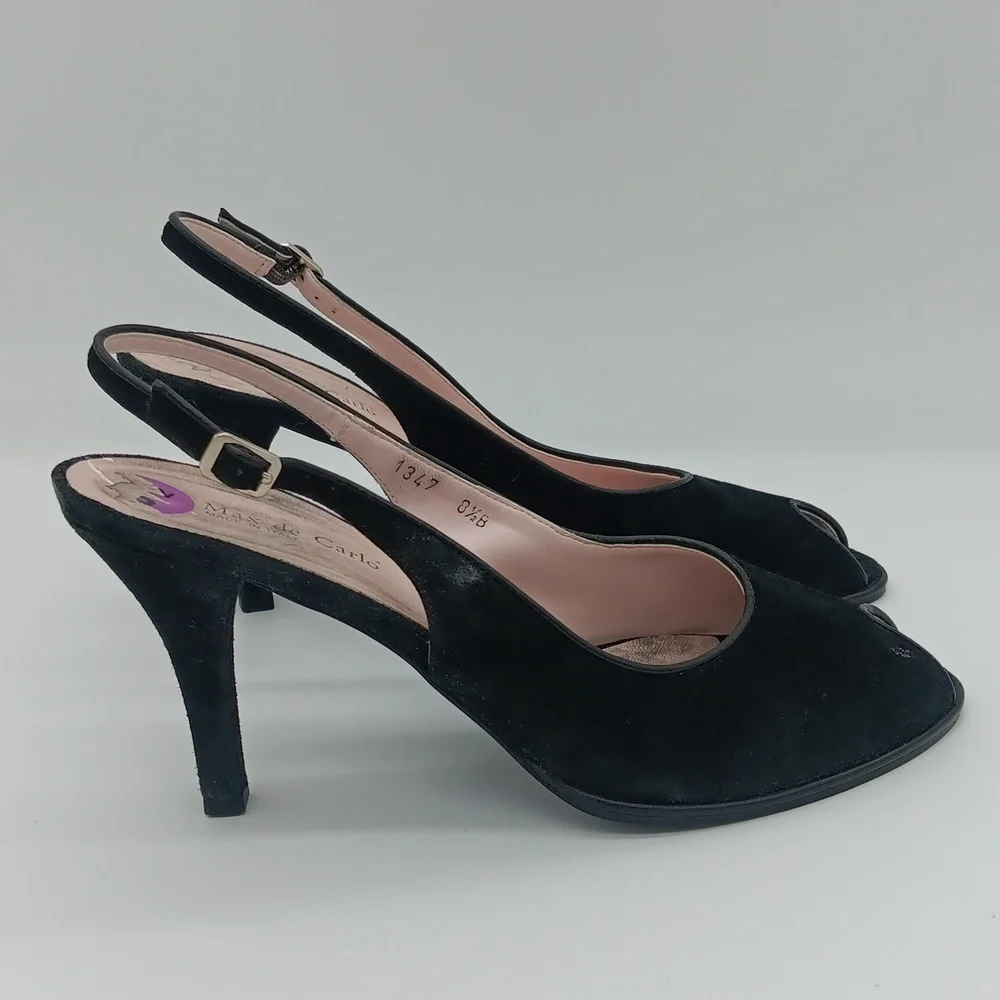 Max de Carlo Suede Peep-Toe Heels - Picture 6 of 8